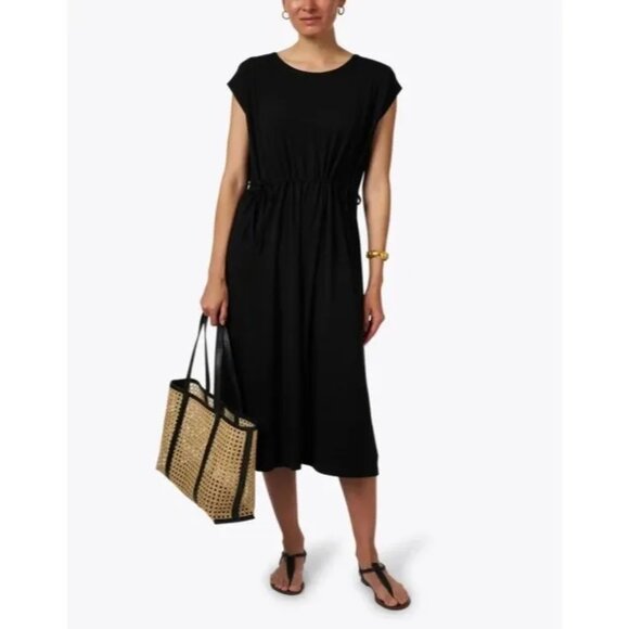 Cos Navy Draped Sleeveless Dress Preppy Light Business Casual Waist Tie Med - Picture 1 of 11